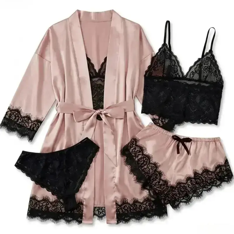 Home Textiles - Women's 4-Piece Satin Pajama Sets -