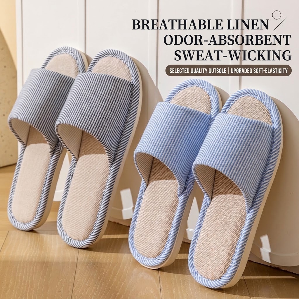 Home Textiles - Breathable Flax Linen Slippers Women Men