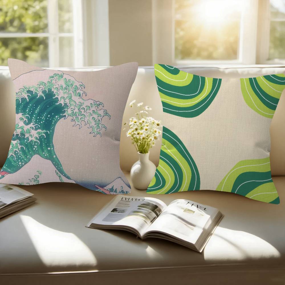 Green wave pattern  Cushion Co - Pillow Cover 20X20 评论和价格