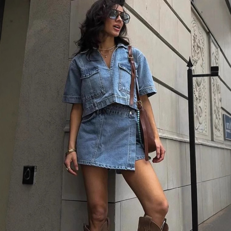 Women's 2 Piece Denim Outfits  - Quilt Cotton Summer 评论和价格