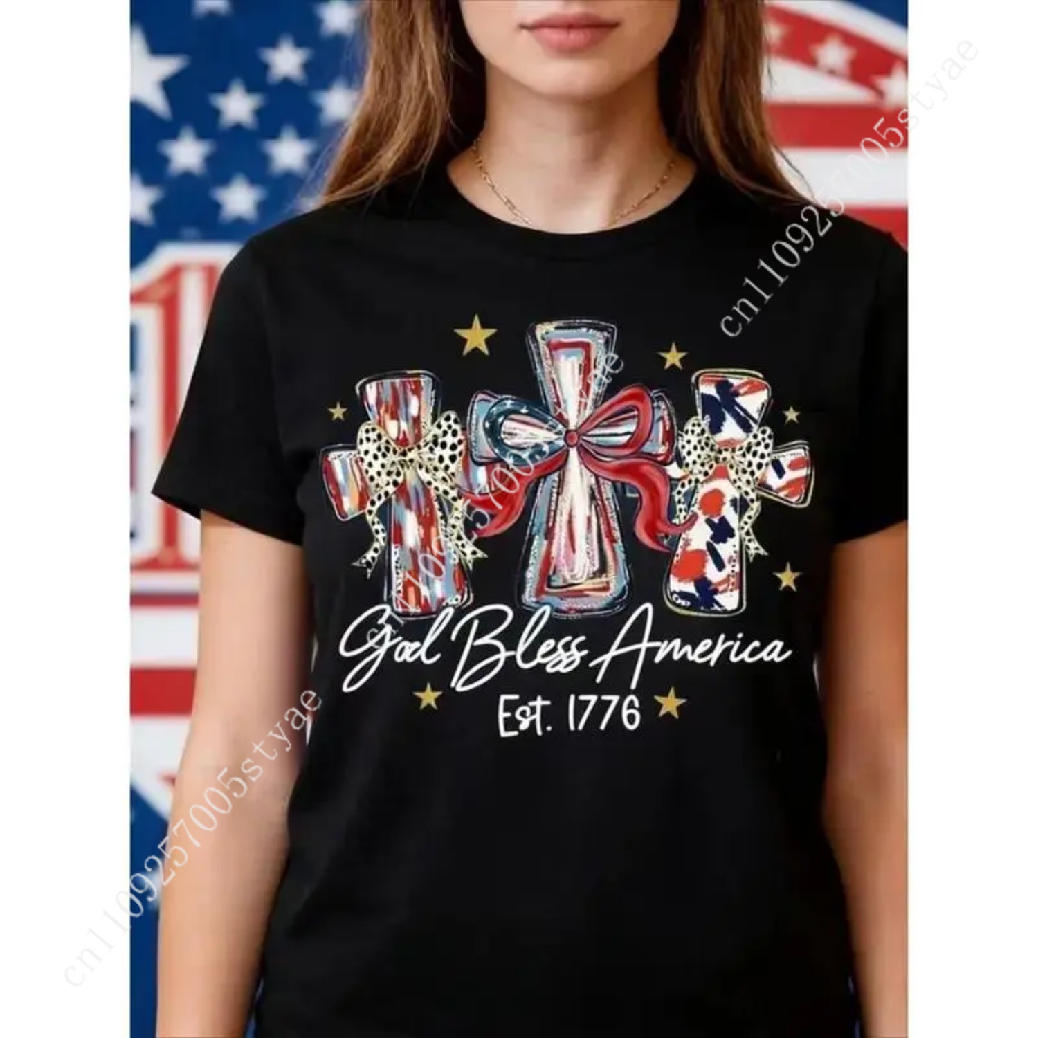God Bless America Women T-shir - Quilt Cotton Summer 评论和价格