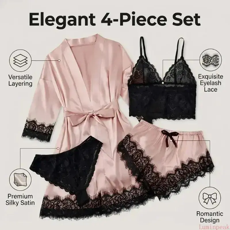 Women's 4-Piece Satin Pajama S - Home Textiles 评论和价格